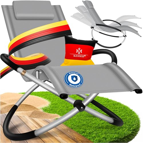 KESSER® Relaxliege Liegestuhl | Gartenliege Sonnenliege | Gartenstuhl | Klappstuhl faltbar | Schwungliege | Schaukelsessel | ergonomische Relaxsessel | wetterfest | 180 kg Belastung, Grau