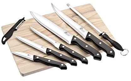 Pradel Excellence - Blister 5 Couteaux de Cuisine + 1 Éplucheur - Acier Inoxydable - Lames Affûtées pour une Coupe Précise - Manche Ergonomique - Design Élégant