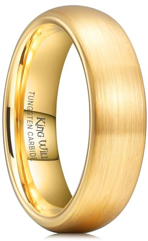 King Will 6mm Mens Womens Gold Wedding Band, Domed Brushed Tungsten Carbide Rings for Men Women, Comfort Fit, Durable, Size 10.5