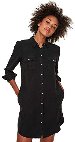 VERO MODA Vmsilla Ls Short Dress Blck Ga Noos, vestido Mujer, Negro (Black Black), 40 (Talla del fabricante: Medium)