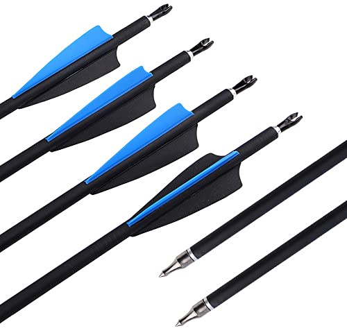 SHARROW 12pcs Flechas de Carbono 30.5 Pulgadas Spine 500 para Arco Compuesto Recurvo Flechas de Caza