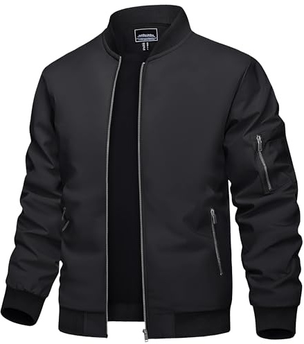 TACVASEN Giacca Sportiva Casual da Uomo con Tasche con Zip, Nero, S