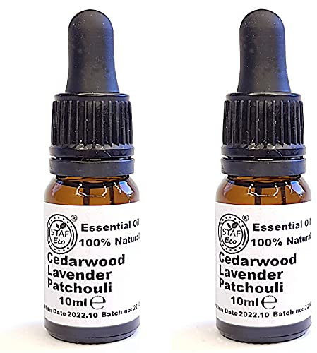 STAFECO Mottenschutz 100% Reines Öl – 2 Stück gegen Kleidermotten (Zeder, Patchouli, Lavendel) |Natürlicher Mottenabwehr-Duft für den Kleiderschrank, frischer Duft, Mottenschutzmittel Mottenöl