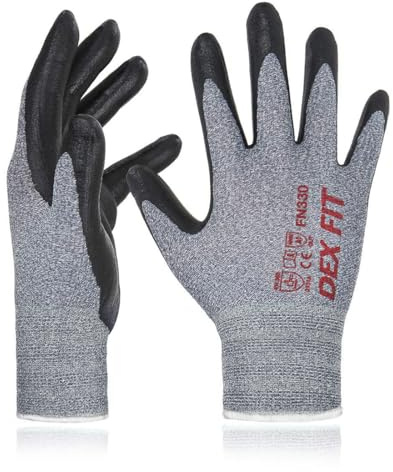 DEX FIT FN330 arbetshandskar, bekväm och stretchig 1D-anpassning, gripare, hållbar nitrilskumbeläggning, smart touch, tunn och lätt, tvättbar, grå 7 (S) 1 par