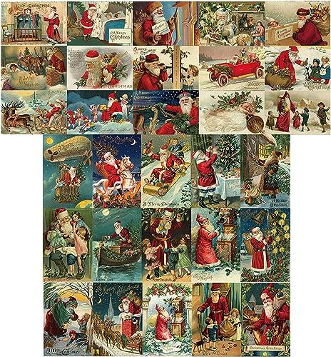 Tarjetas de Navidad, 30 Piezas Navidad Tarjeta de Felicitación, Retro Christmas Cards 30 Diseños Únicos 14 x 9 cm