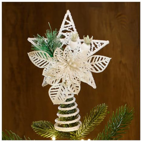 COM-FOUR® Étoile de noël déco - étoile de Noël en métal avec Deco - étoile de Noël Blanche sur Pied avec Aiguille pin