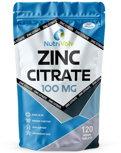 Zinc Citrate 100mg Supplements Immune Health Fertility Vision Acne Skin Hair | 120 Tablets