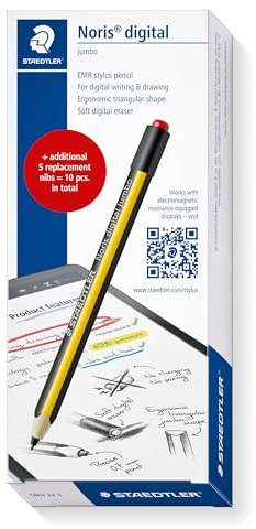 STAEDTLER Noris digital Jumbo 180J 22, EMR Stylus-Set, 1 Eingabestift mit digitalen Radierer, für digitales Schreiben, Zeichnen und Radieren auf EMR Touchscreens + 5 weitere Ersatzspitzen, 180J 22-1X