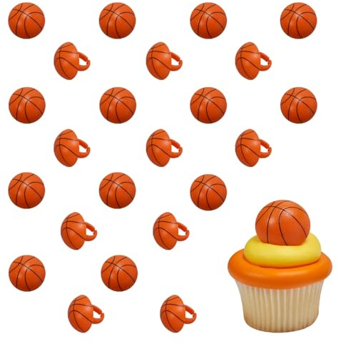 DECOPAC 3D Basketball Rings, Cupcake Decorations, Food Safe Cake Toppers – 24 Pack