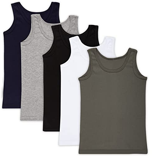 LOREZA ® 5 Confezioni di Canotte da Ragazzo 100% Cotone (164-170 (14-15 Anni), Misto)