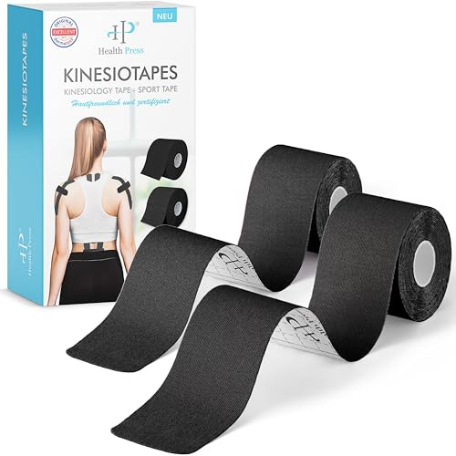 Health Press Kinesiotapes, Schwarz, 5cm x 5m, 2 Rollen