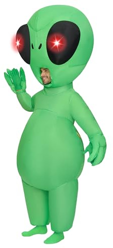 Spooktacular Creations Adults Inflatable Costumes with Light Up Eyes, Full Body Alien Blow Up Outfit, Green Inflatable Clothing for Halloween Apparel Cosplay Alien Themed Parties