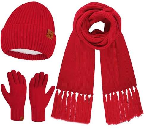 Bequemer Laden Mujeres Invierno Gorro Guantes Termicos Tactiles Bufanda Larga Conjunto Tejido Gorra Regalo Mujer para Clima Frío con Forro Polar