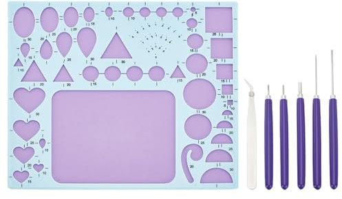 WEBEEDY 7 PCS Papier Quilling Tools Kit für Erwachsene Anfänger geschlitzt Quilling Tool Set mit Geometrie Lineal, geschlitzt Stifte und Pinzette verschiedenen Größen Papier Quilling Zubehör
