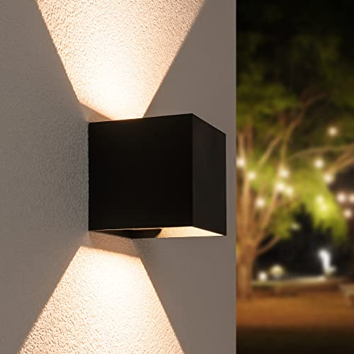 HOFTRONIC - LED Wandleuchte Cube 6W 660Lm Dimmbar 3000K Warmweiß Schwarz Auf und ab Einstellbarer Lichtstrahl IP44 Wasserdicht Moderne innenwandleuchte Up Down Spotlight für Terrasse, Bad, Wohnzimmer