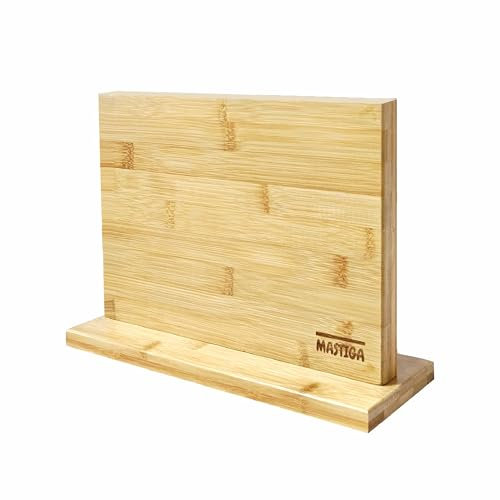 MASTIGA Double-Sided Magnetic Knife Block - Bamboo Knife Holder for Up to 25cm Knives - Convenient Easy-Access Storage (Knives Not Included)