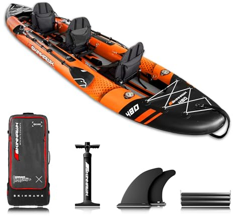 SKINHAWK Exclusive Orange Kayak Set 480 - Inflatable Boat - Canoe - 480 x 96 cm - 3 Person Kayak
