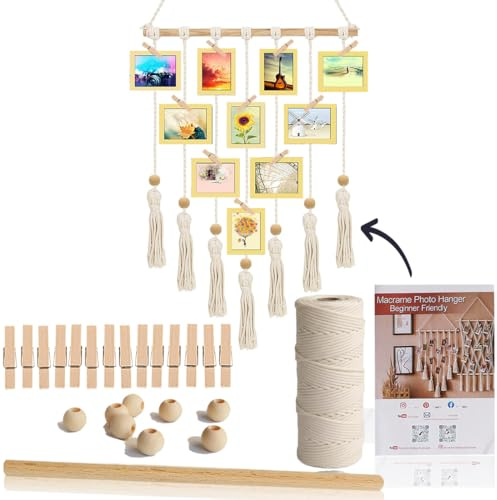 suo long Set macramè per principianti per la produzione di foto, set creativo per adulti, corda di cotone per arazzo da parete, cornice decorativa, collage, artigianato, macramè, fai da te per adulti