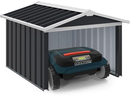 IDMarket Garage für Mähroboter, Dach mit 2 Steigungen, Metall, grau, anthrazit, 86 x 98 x 62 cm