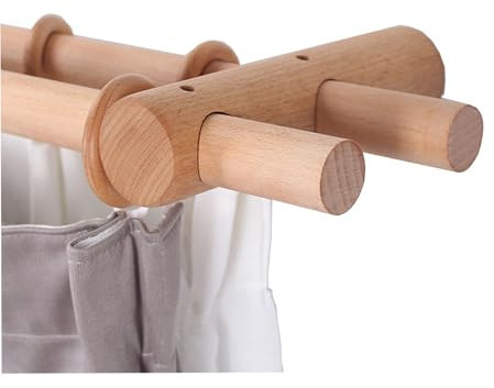 YPAPBHT Barra de Cortina de Madera Maciza Engrosada, Barra Romana, Juego de Varillas Dobles, perforación sin perforación, Doble propósito con Soporte de Madera(180CM)