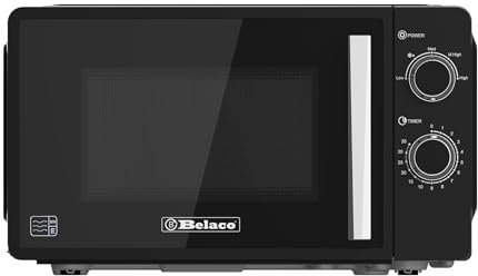 Belaco 800W Microwave Compact Size Microwave Oven with Manual Control, 10 Power Levels, 20L Capacity, Timer Function, Easy Clean Interior Ideal for Home or Office Use