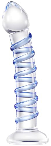 Large Glass Dildo Glass Anal Toy - 8 Inch Textured Crystal Dildos Light Blue Raised Spiral Texture Wand for Women Men