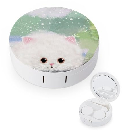 fkgvwo Contact Lens Case Cartoon Kitten Contact Lens Box Travel Kit Portable for Travel & Home