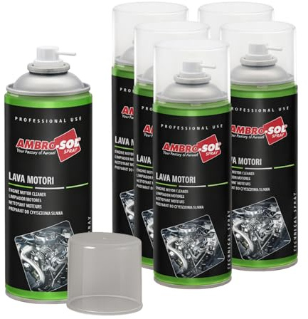 6 Bombolette Lava Motori, Capacità 400 ml, Spray Detergente per pulizia esterna di motori e parti meccaniche, Scioglie grassi e rimuove catrame e asfalto, Prodotto Made in Italy -473F -2,47