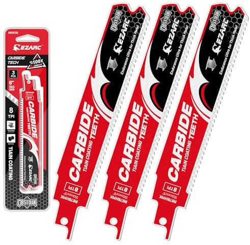 EZARC Obsidian Carbide Reciprocating Saw Blades 6 8TPI Thick Metal, 3-Pack