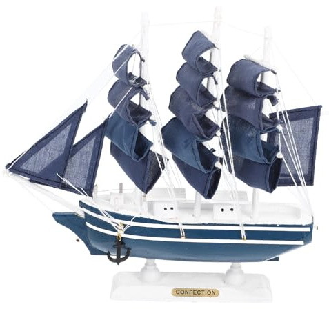 Happyyami Modelo de Barco Náutico de Madera 24 Cm, Adorno Vintage para Decoración de Hogar y Oficina, Artesanía Retro Detalles en Tela No Tejida, Decoración Marinera Estilo Varios Estilos