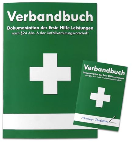 Verbandbuch für Arbeitsstätten & Betriebe - DIN A5 Meldeblock - Seiten einzeln entnehmbar - DSGVO konformes Verbandsbuch/Unfallbuch GRÜN gem. DGUV 204-020