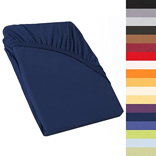 CelinaTex Perla Boxspringbett Wasserbett Topper Spannbettlaken 120x200-130x200 cm dunkel blau Jersey Mako Baumwolle 160g/qm Bettlaken Laken