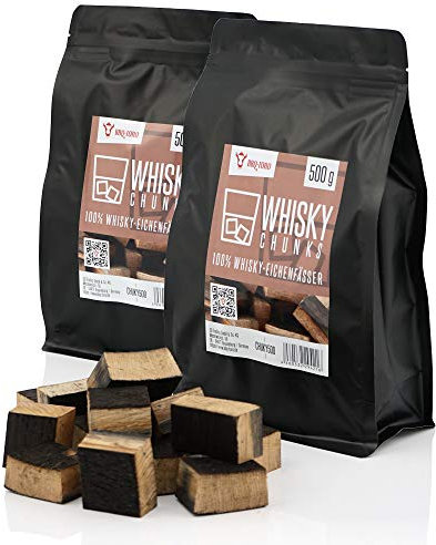 BBQ-TORO Trozos de Madera de Barriles de Roble Whisky Chunks | 1 kg | para Ahumar | Bloques de Ahumado para Barbacoa de Gas, Eléctrica o de Carbón | Fumadores | Ahumador