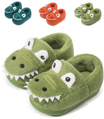 Chaussons Enfants Fille Garcon Pantoufle Peluche Animaux Dinosaure Slippers Chaussons Bébé Antidérapant