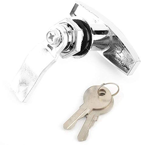 garageportlås skjul dörrlås T-handtag låssats bakre fixeringsverktygslåda med 2 nycklar för släpvagn husvagn tak zinklegering (silver)