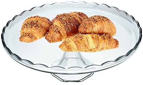 Kadax Cake Stand in vetro, supporto per torta con piede, piatto di torta rotonda per muffin, biscotti, dessert, compleanno, festa, supporto piatto per matrimonio, piatto di torta trasparente (rotondo)