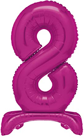 Unique Hot Pink Standing Number 8 Foil Balloon 30, Packaged