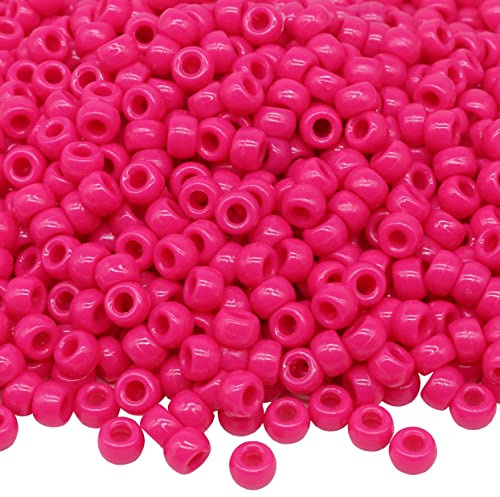 Auvoau 1 000 st ponny pärlor armband 9 mm rosa plast tunna ponny pärlor för halsband, hårpärlor för flätor, nyckelring, smyckestillverkning (het rosa)
