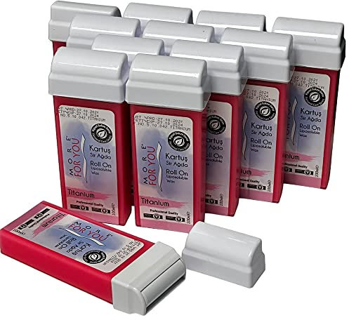 More For You - Titanium (Pink) Warmwachspatronen - Haarentfernung - Enthaarungswachs mit Rollkopf, Roll-On Liposoluble Wax 100ml (12 Stück) (Titanium)