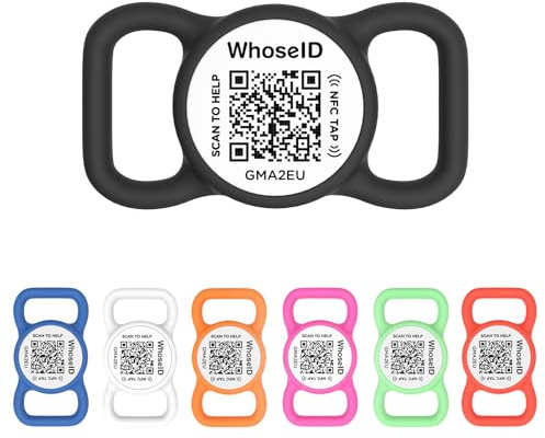 WhoseID QR Code Dog Tag with NFC, Personalized Pet ID Tag, Silicone Dog ID Tag, Modifiable Pet Online Profile, Multiple Emergency Contact, Scan QR Code Send GPS Location Email (Small, Black&White)