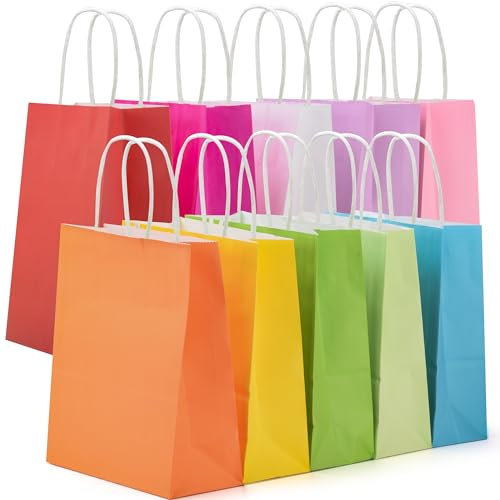 GIFTSAY 30pcs Papier Party Taschen 10 Farben Geschenk Taschen kleine bunte Papier-Geschenk-Taschen mit Griffen für Party Supplies
