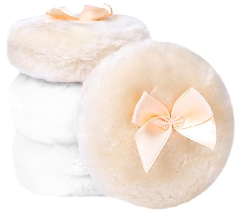 4 Stück Große Puderquaste, Runde Flauschiger Schleife 8 cm Ultraweich Waschbare wiederverwendbare Puderquaste für das Gesicht nass und trocken Puderquaste Makeup Tool (2 Stück Beige und 2 Stück weiß)