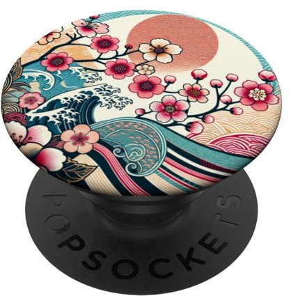 PopSockets Motif Fleurs de Cerisier Sakura et Fleurs de Cerisier PopGrip Adhésif Noir Support de Téléphone Poignée PopSocket