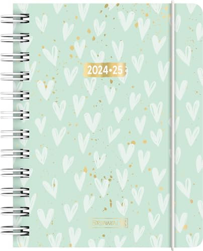 BRUNNEN Schülerkalender (2024/2025) „Hearts“, 1 Seite = 1 Tag, A6, 352 Seiten, mint