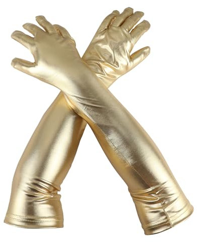 Miunpri Latex Lange Handschuhe für Frauen Männer,51cm/20in Damen Lange Lederhandschuhe Abendhandschuhe für Cosplay Party Clubwear Handschuhe (Gold, Unisex)
