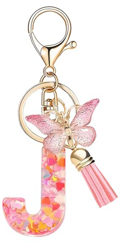 Porte clés Initiale Porte clé pour Femme Fille Personnalisée Lettres Keychain - J
