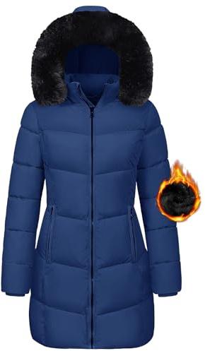 Vancavoo Parka Mujer Invierno Cálida Acolchada Larga Abrigo con Capucha | Chaqueta con Forro Polar, Capucha y Ribete Desmontables, Puños Elásticos y Bolsillos con Cremallera