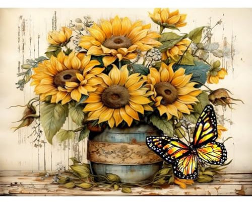 luckyarina Diamond Painting Erwachsene Blumen- Diamond Painting Schmetterling, Blumen Diamant Painting Bilder als Geschenk für Home Wand Décor 30X40CM