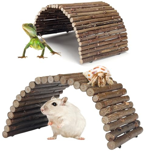 QUOZUO Wooden Hermit Crab Bendable Bridge Hideout - Reptile Tank Climbing Toys and Hiding Hut for Lizards, Mice, Spiders