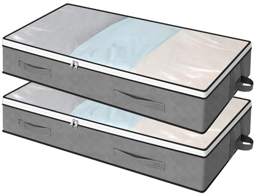 AiQInu 2 Stück Unterbett Aufbewahrungsbox 100×50×18cm, Faltbare Unterbettkommode mit Sichtfenster, Kleideraufbewahrung für Kleidung Decken Bettdecken
